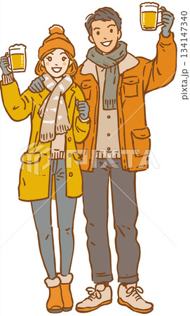 若者の笑顔あふれる飲み会イラスト素材｜乾杯、ビール、友達、宴会、仲間、居酒屋、集まり、食事、忘年会 134147340