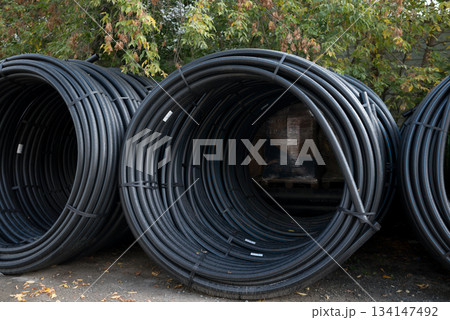 High density polyethylene pipes for the transmission of liquids and gases. Used for high pressure pipelines, water and gas lines 134147492
