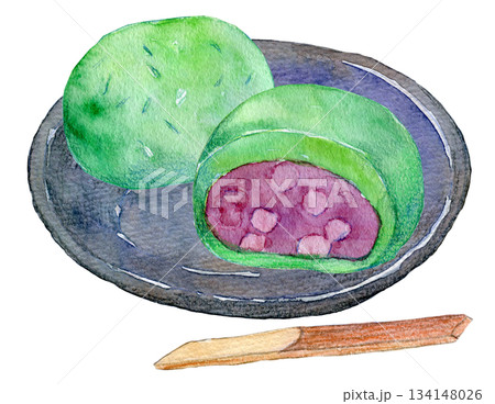 水彩イラスト 手書きイラスト よもぎ餅 水彩イラスト 手書きイラスト よもぎ餅 134148026
