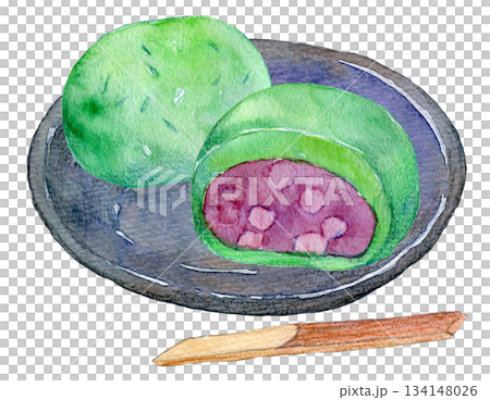 水彩イラスト 手書きイラスト よもぎ餅 水彩イラスト 手書きイラスト よもぎ餅 134148026