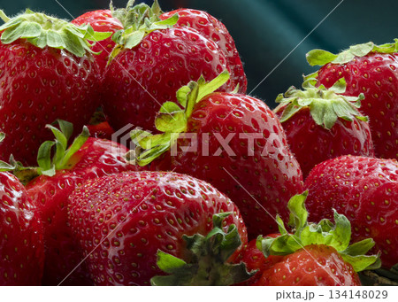 Fresh Red Strawberries Close-Up With Green Leaves, Juicy, Mouth-Watering, Seasonal Fruit, Delicious, Bright Summer Berries Fresh Red Strawberries Close-Up With Green Leaves, Juicy, Mouth-Watering, Seasonal Fruit, Delicious, Bright Summer Berries 134148029