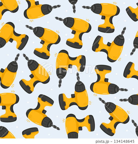 Yellow cordless power drill tools seamless pattern Yellow cordless power drill tools seamless pattern 134148645
