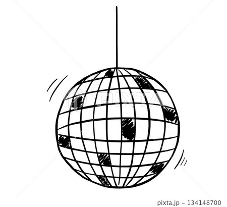 Disco ball vector doodle illustration. Whimsical hand drawn mirror ball isolated on white Disco ball vector doodle illustration. Whimsical hand drawn mirror ball isolated on white 134148700