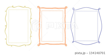 Hand drawn childish frame, cute vector flat whimsical illustrations set for birthday card 134148701
