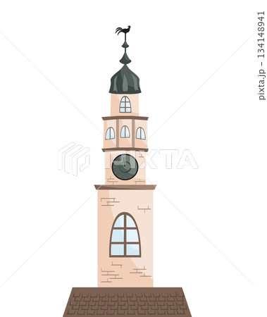 Old city hall tower. Vector isolated illustration. 134148941