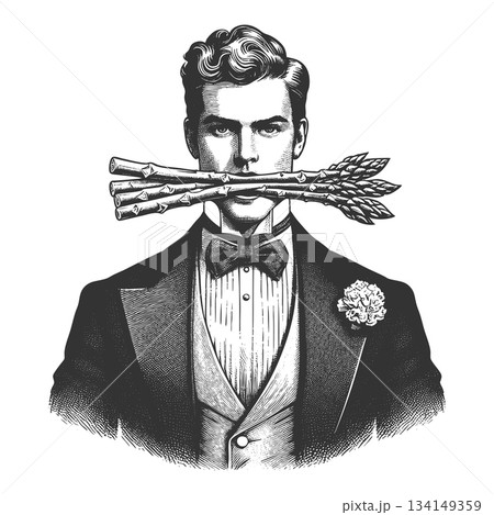 Man Holding Asparagus in Mouth sketch vector Man Holding Asparagus in Mouth sketch vector 134149359