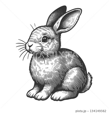 Cute Bunny Rabbit engraving raster illustration 134149382