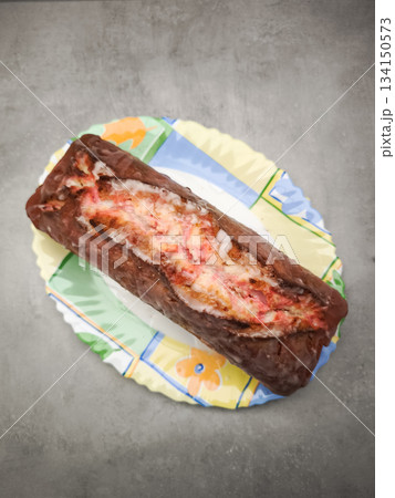 Savoring homemade strawberry filled loaf marble cake, delectable breakfast treat celebrating romantic morning moment Savoring homemade strawberry filled loaf marble cake, delectable breakfast treat celebrating romantic morning moment 134150573