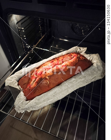 Homemade marbled cake featuring swirling raspberry jam, kissing romantic morning sweetness 134150630