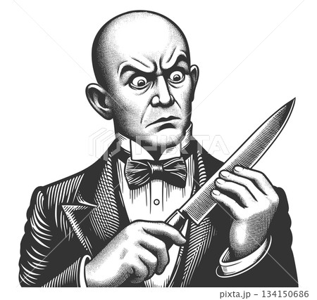 Funny Victorian Man Holding Large Knife vector 134150686