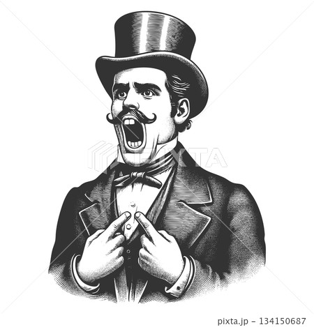 Shocked Gentleman in Top Hat Pointing at Himself 134150687