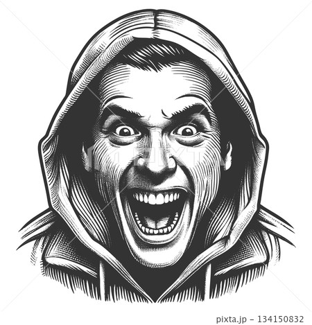 Shouting Man in Hoodie raster illustration 134150832