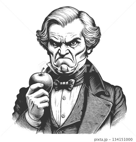 Angry Gentleman Holding an Apple sketch vector 134151000