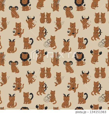 Fun Cat Pattern with Zodiac Themes and Astrological Designs Fun Cat Pattern with Zodiac Themes and Astrological Designs 134151363