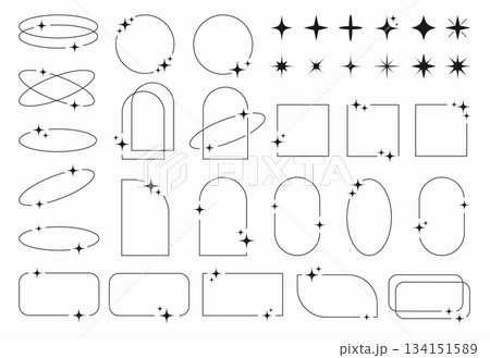 set of minimalistic modern y2k line frames with stars shapes. collection of sparkling y2k vector frame geometric elements circle, square, rectangle. Trendy vector design set of minimalistic modern y2k line frames with stars shapes. collection of sparkling y2k vector frame geometric elements circle, square, rectangle. Trendy vector design 134151589