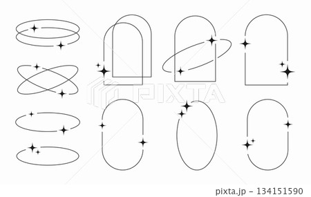 set of minimalistic modern y2k line frames with stars shapes. collection of sparkling y2k vector frame geometric elements circle, square, rectangle. Trendy vector design set of minimalistic modern y2k line frames with stars shapes. collection of sparkling y2k vector frame geometric elements circle, square, rectangle. Trendy vector design 134151590