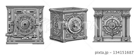 Safe Vault engraving set raster collection Safe Vault engraving set raster collection 134151687