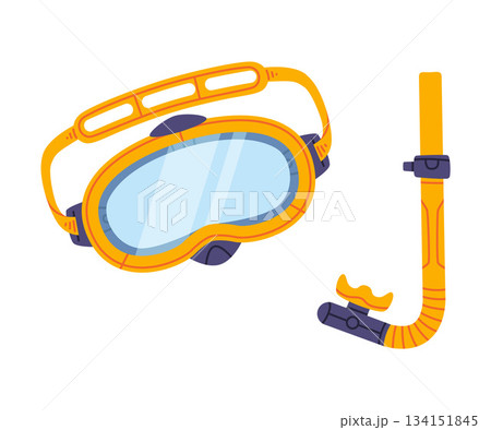 Yellow Swimming Mask and Goggles for Diving Underwater with Breathing Tube Vector Illustration Yellow Swimming Mask and Goggles for Diving Underwater with Breathing Tube Vector Illustration 134151845