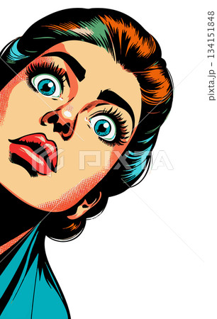 Shocked Pop Art Woman with Wide Eyes raster 134151848