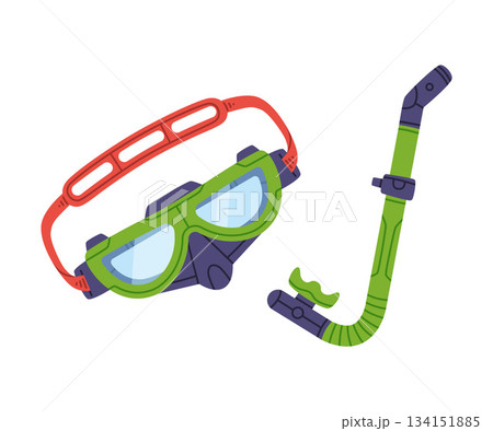 Green Swimming Mask and Goggles for Diving Underwater with Breathing Tube Vector Illustration Green Swimming Mask and Goggles for Diving Underwater with Breathing Tube Vector Illustration 134151885