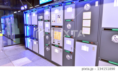 Warsaw, Poland. 28 November 2025. Lluggage storage and locker for luggage in Warszawa Zachodnia train station. 134151890