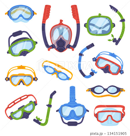 Swimming Mask and Goggles for Diving Underwater Vector Set 134151905