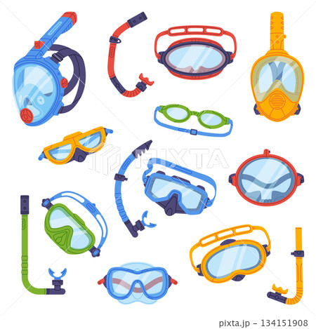 Swimming Mask and Goggles for Diving Underwater Vector Set 134151908