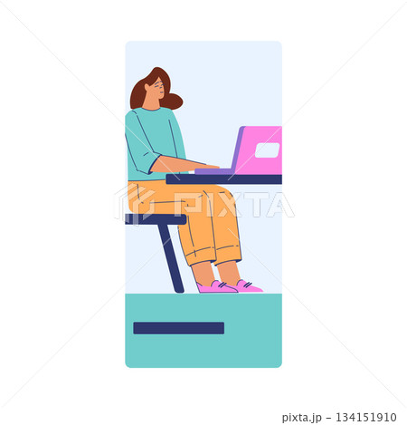 Woman Student Character at Laptop Engaged in Online Education and Study Vector Illustration Woman Student Character at Laptop Engaged in Online Education and Study Vector Illustration 134151910