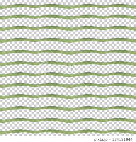 Fluid abstract pattern of wavy horizontal brushstrokes in green color watercolor seamless pattern on isolated background. Hand painted rippled lines ornate for seasonal spring designs, textile print. 134151944