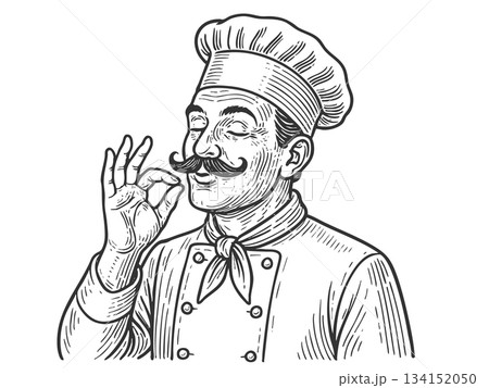 Chef Making Perfect Taste Gesture engraving vector Chef Making Perfect Taste Gesture engraving vector 134152050