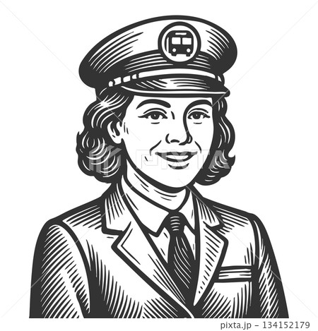 Female Train Conductor in Uniform engraving vector 134152179