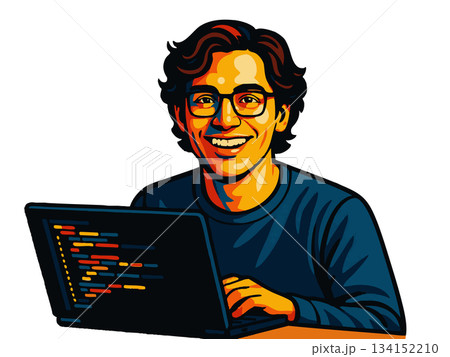Coder Working on Laptop vector illustration 134152210