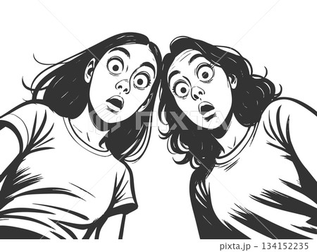 Shocked Girls Looking Down in Comic Style Art Shocked Girls Looking Down in Comic Style Art 134152235
