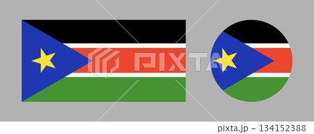 South Sudan flag round, rectangular icons set. National flag button, background. Circle, rectangle flag of South Sudan. 134152388