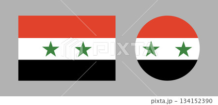 Syria circle, rectangle flag icon. Round, rectangular button flag of Syria. Flag simple rounded background. National Syria flag badges set. 134152390