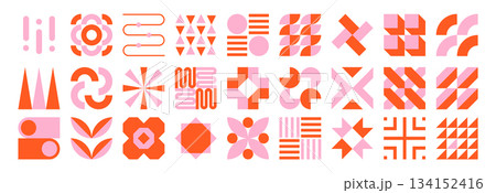 set, collection of abstract bauhaus geometric pattern shapes, vector trendy modern elements design set, collection of abstract bauhaus geometric pattern shapes, vector trendy modern elements design 134152416