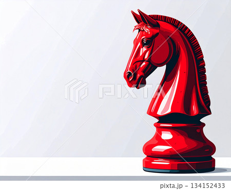 Bright gift. Red chess horse on white background. Wooden symbol. Symbol of New Year. Happy new years. Bright gift. Red chess horse on white background. Wooden symbol. Symbol of New Year. Happy new years. 134152433