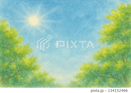 青空 新緑 太陽光線 水彩画 青空 新緑 太陽光線 水彩画 134152466
