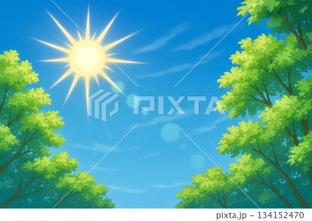 青空 新緑 太陽光線 アニメ調 青空 新緑 太陽光線 アニメ調 134152470