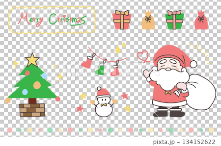 Cute hand-drawn colorful illustration set for Christmas Cute hand-drawn colorful illustration set for Christmas 134152622