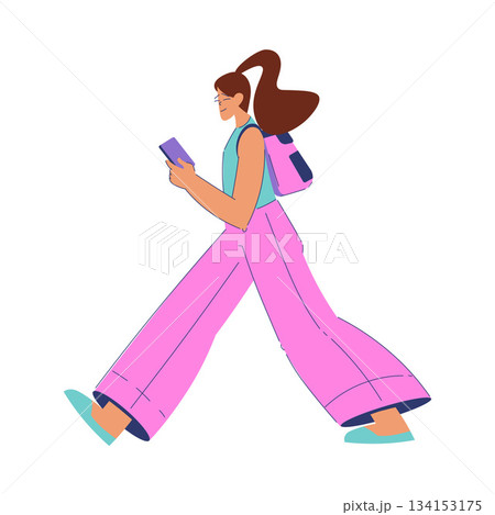 Woman Student Character Walk with Smartphone and Backpack Engaged in Education and Study Vector Illustration Woman Student Character Walk with Smartphone and Backpack Engaged in Education and Study Vector Illustration 134153175