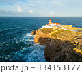 Cape Sao Vicente Lighthouse and Atlantic Ocean on Sunny Morning. Aerial View. Algarve, Portugal 134153177