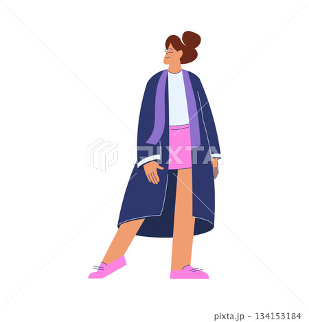 Woman Student Character in Graduation Gown and Hat Enjoy with Diploma Ceremony Vector Illustration 134153184
