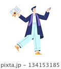 Man Student Character in Graduation Gown and Hat Enjoy with Diploma Ceremony Vector Illustration 134153185