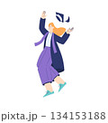 Woman Student Character in Graduation Gown and Hat Enjoy with Diploma Ceremony Vector Illustration 134153188