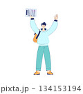 Man Student Character Pass the Test Engaged in Education and Study Vector Illustration 134153194