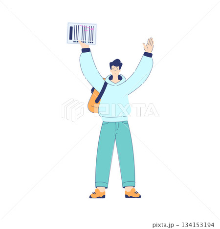 Man Student Character Pass the Test Engaged in Education and Study Vector Illustration Man Student Character Pass the Test Engaged in Education and Study Vector Illustration 134153194