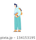 Man Student Character with Book and Backpack Engaged in Education and Study Vector Illustration 134153195