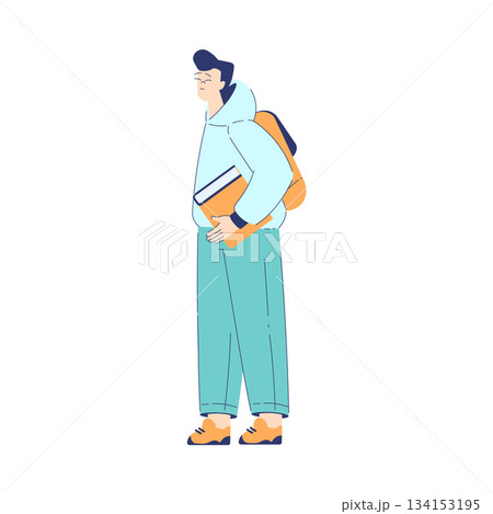 Man Student Character with Book and Backpack Engaged in Education and Study Vector Illustration Man Student Character with Book and Backpack Engaged in Education and Study Vector Illustration 134153195