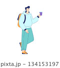Man Student Character with Backpack and Coffee Engaged in Education and Study Vector Illustration 134153197